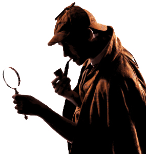 This is a silhouette of sherlock homes used to enhance the Murder Mystery Fun brand